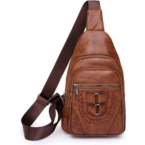 Bolsa transversal de couro marrom grande