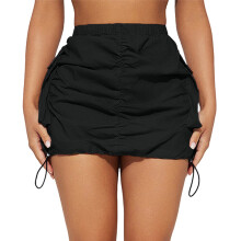 Gonna cargo da donna a vita alta, minigonna estiva casual aderente con tasche e coulisse laterale, nera