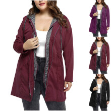 Gabardina de mujer de talla grande con cordón ajustable, doble cremallera, capucha, cortavientos, gabardina cálida, abrigos de invierno informales