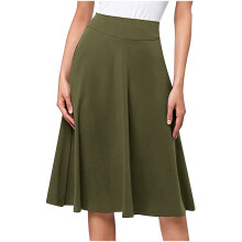 Sommer-Schnäppchen! Damen-Stretchrock mit hohem Bund, fließend, plissiert, mittellang, ausgestellt, olivgrün, XXL