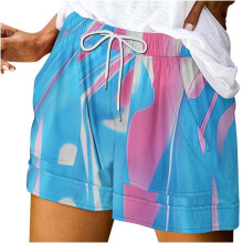 Shorts femininos de verão - Shorts bandage estampados de cintura alta com bolsos, cintura elástica, shorts casuais modernos