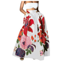 Röcke für Damen, Hochzeitsgast-Röcke, Boho-Rock mit Blumenmuster, hoher Bund, Party-Strandrock mit Taschen, langer Maxirock
