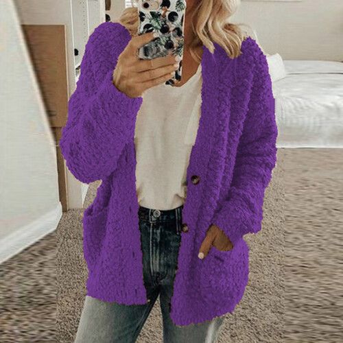 Γυναικεία Casual Plus Size Πλούσια Πουλόβερ Τσέπες Εξωτερικά Ένδυμα Κουμπιά Ζακέτα 1