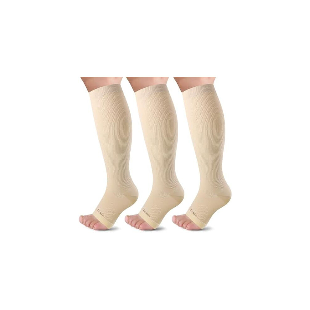 Open Toe Compression Socks for Women & Men 20-30mmHg Toeless Sock Knee High Support Stockings for Circulation Nurses Pregnant Travel