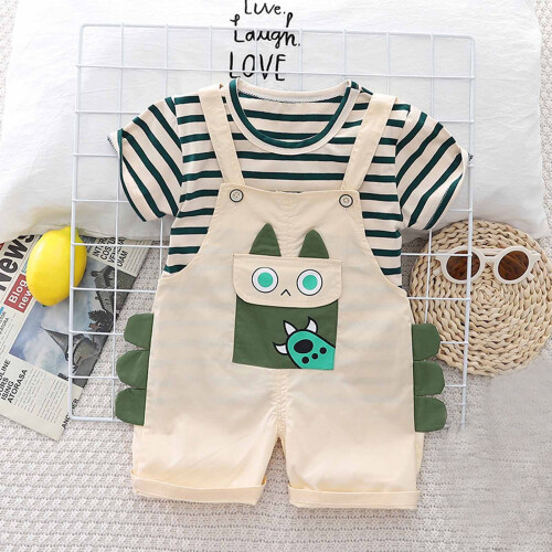 Completo due pezzi in cotone per bambini piccoli, composto da top a righe bianche e 1