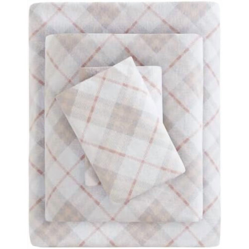 Σετ σεντόνια από φανέλα True North Cotton σε ροζ καρό χρώμα