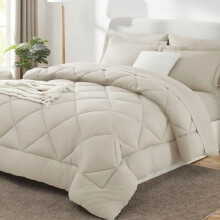 Beige Comforter Set Full Size 7-Piece All-Season