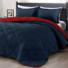Kingsize dekbedovertrekset met marineblauwe en witte ruitjes, 3-delig