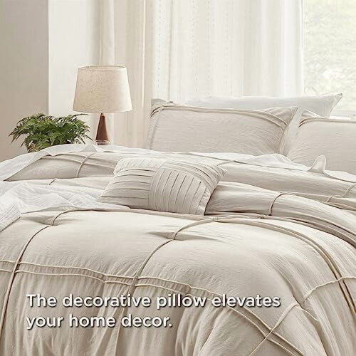 Beige Boho Comforter Set 4-Piece Grid Pleat 2
