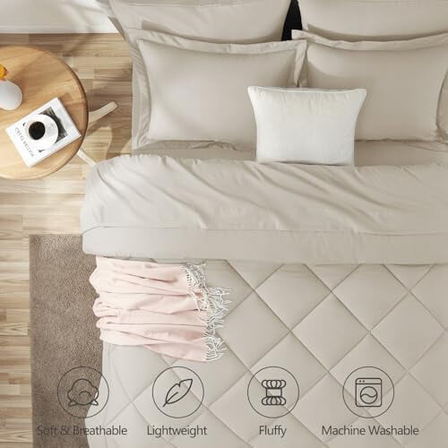 Beige Comforter Set Full Size 7-Piece All-Season 1