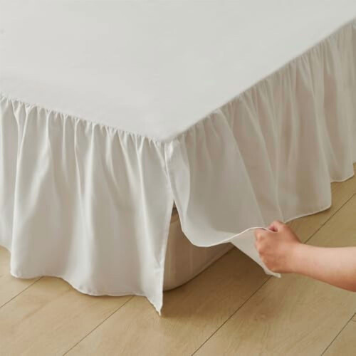 Saia para cama queen size branca com babados, queda de 14 polegadas e cantos divididos. 1