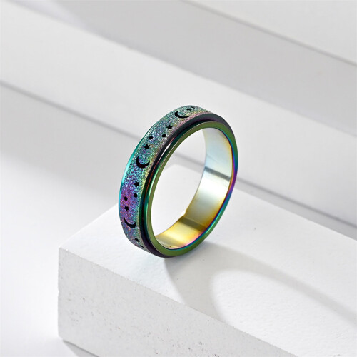 Fidget-ring i rustfrit stål med måne- og stjernedesign, størrelse 6 2