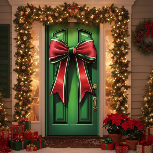 Juledørbeklædning 91x183 cm festligt sløjfedesign