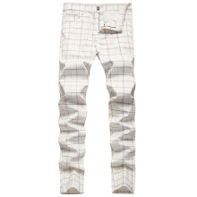 Pantalones casuales a cuadros para hombre 2025, pantalones de traje elásticos, pantalones ajustados a rayas, color beige.