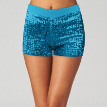 Dames disco shorts met pailletten, lichtblauw, maat XXL