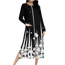 Damen-Pyjamakleid 2025 mit Blumenmuster, Taschen, langen Ärmeln, Reißverschluss vorne, Raglanärmeln, doppelseitigem Fleece-Nachthemd – Größen