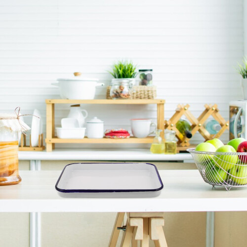 Classic Enamel Baking Pan Rectangular Roasting Pan Vintage Serving Tray Cake Sheet Pancake Dish For Kitchen Baking And Serving 1