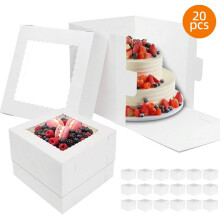 10/20pcs Tall Cake Boxes with Window – White Bakery Boxes (10x10x8", 12x12x8", 12x12x6") for Cakes, Pastries, Pies, Desserts, Birthday & New Year