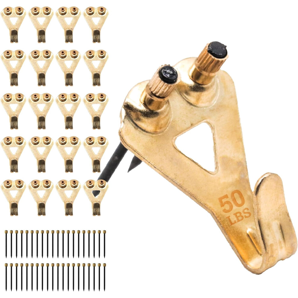 Phs Heavy Duty Brass Picture Hanging Hooks With Nails, 50 Lbs, 20 Pack Â For Drywall/Plaster Â Compatible With Pictures, Canvas, Mirrors, Art 9773935222342