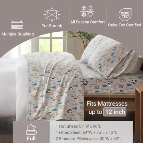 Σετ σεντονιών Cozy Flannel 100% βαμβάκι – True North, με σχέδια ζώων και αστεριών, εξαιρετικά 2