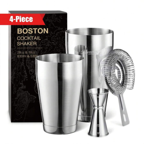 Σετ σέικερ Boston Cocktail Shaker 4 τεμαχίων με μεταλλικά κουτιά 18oz & 28oz
