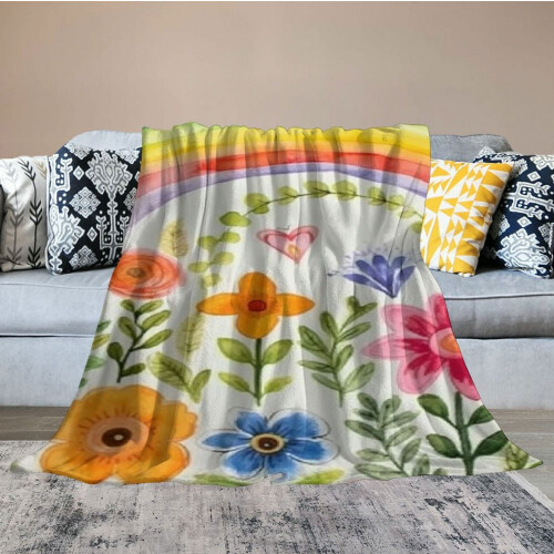 Couverture Sherpa à fleurs arc-en-ciel, taille Queen 1