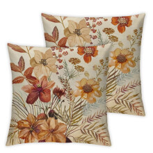 Ensemble de 2 housses de coussin à motifs floraux, style rustique vintage automnal, pour canapé, salon ou terrasse, blanc.