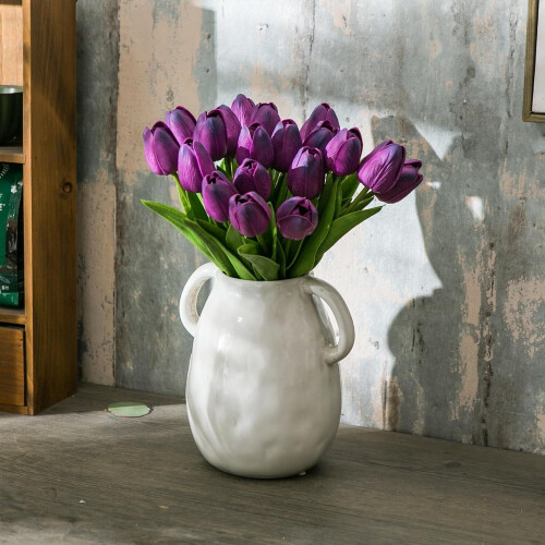 Conjunto de 10 tulipas de seda roxas de 33 cm (13 polegadas), ideais para decoração de casa/cozinha/casamento, Dia das Mães, Páscoa e presentes 2
