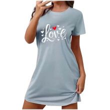 Éadaí Codlata Méid Mór Gúna Muineál Criú le Prionta Gleoite, Muinchille Gearr, Poileistear Spandex le Leathadh, Méid S-2XL le haghaidh