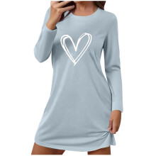 Dames nachtjapon met lange mouwen en hartjesprint, zachte en warme winternachtjapon, comfortabele twill loungewear pyjama – S-2XL, diverse kleuren