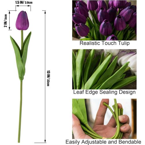 Conjunto de 10 tulipas de seda roxas de 33 cm (13 polegadas), ideais para decoração de casa/cozinha/casamento, Dia das Mães, Páscoa e presentes 1