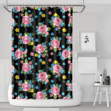 Cortina de chuveiro com estampa floral, 183 x 183 cm, poliéster impermeável.