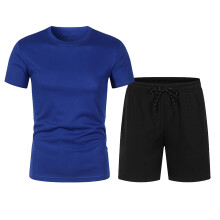 Herre shorts2-delt antrekk loungesett korte ermer rund hals strand sommer ensfarget avslappet løping fitness trening lommer shorts treningsdress