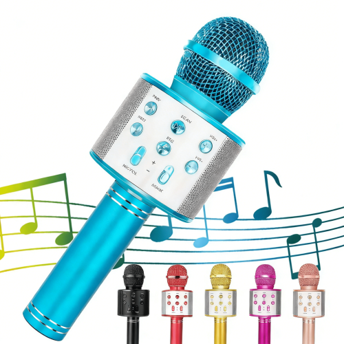 Wireless Bluetooth Karaoke Mic for Kids Blue 5-in-1
