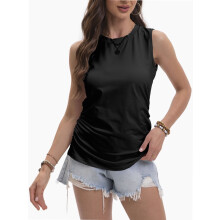 Womens Ruched Tank Tops Summer Dressy Casual Crewneck Sleeveless Shirts