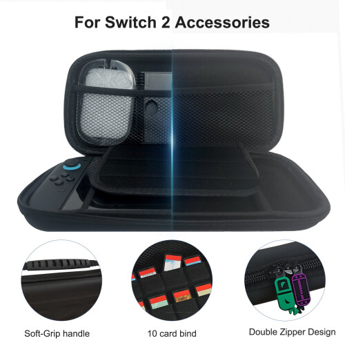 Custodia rigida per Switch 2 e Switch OLED, impermeabile e antiurto, con slot per schede di gioco. 2