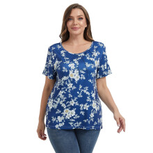 Damen-Kurzarmtops in Übergrößen, lässige Blusen mit Blumenmuster/einfarbig, Faltenblusen, Größen XL-5XL
