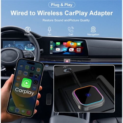 2-in-1 Wireless Carplay Adapter for &Android Audio Reactive Lighting Design Carplay Dongle Android Auto Adapter 1