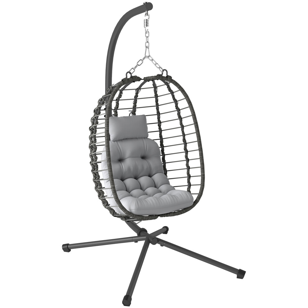 Outsunny Rattan Hanging Egg Chair, Foldable Wicker Hammock Swing Chair