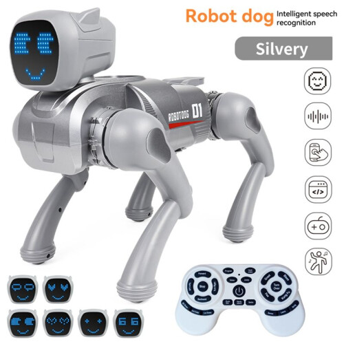 2.4G Intelligent RC Robot Mechanical Dog Voice Dialogue Cute Expression Light APP Remote Control Programming Toy Gray 1