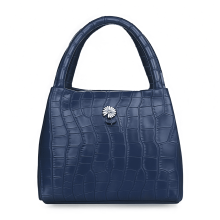 Borsa tote da donna in similpelle con cerniera, blu scuro