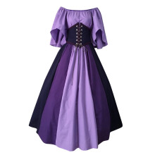 Vestido espartilho gótico vintage feminino QLEICOM, traje vitoriano medieval renascentista, justo ao corpo com renda roxa – Halloween e Cosplay,