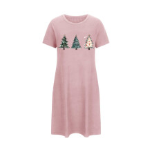 Naisten juhlapyhät, plus-koko, ihastuttava, jouluinen printti, lyhythihainen, pyöreä kaula-aukkoinen, joustava polyesteri, elastaani, S-2XL,