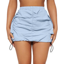Damen-Cargo-Minirock mit hohem Bund, Taschen, gerafftem, figurbetontem Bleistiftrock-Schnitt, seitlichem Kordelzug, ärmellos, blau – perfekt für