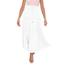 Gonna lunga boho da donna Ediodpoh a vita alta elasticizzata, gonna estiva fluida a trapezio con volant, bianca_002M