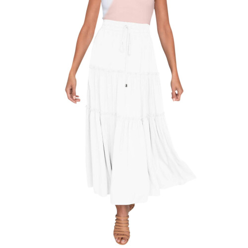 Γυναικεία Φούστα Boho Maxi με Ελαστική Μέση και Ψηλόμεσο, Φούστα σε Γραμμή Α με Ριχτό