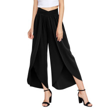 Dámské široké kalhoty, Dámské culottes s vysokým pasem, Palazzo kalhoty, Kalhoty na jógu, Hippie, Boho, Plážové, Plus Size, Černé
