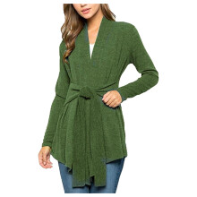 Damen-Cardigan, Herbst-Cardigans, bequeme Mode 2025, lässiges, einfarbiges Langarm-Schnürtop, Grün