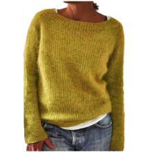 Suéter feminino de tricô vintage, manga longa, decote canoa, estilo retrô, leve, ideal para outono e inverno, cor sólida, peça da moda