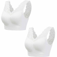 2-delige set dames sexy kanten bralette met diepe V-hals, Comfort Revolution crop top, ondersteunende beha zonder beugel, plus size, wit + wit, maat